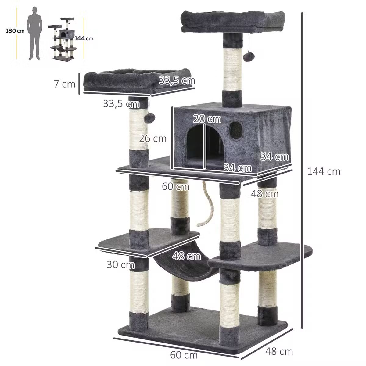 148 cm Cat Scratch Post - Cat Tree – Cat Tower