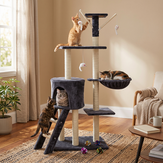 138 cm Multi-Level Cat Tree – Scratching Post & Play Tower
