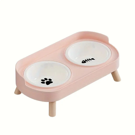 Double Pet Feeder with Anti-Leak Fence
