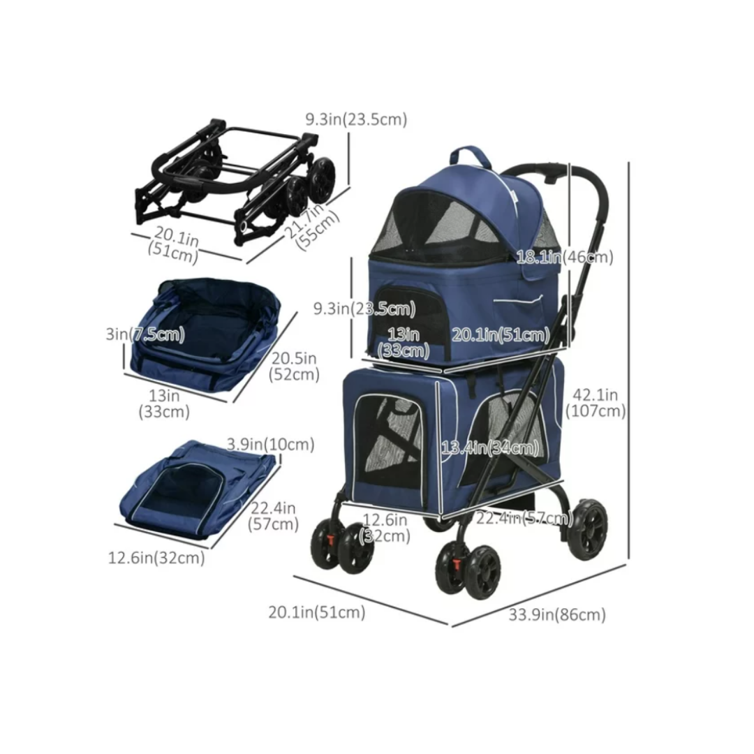 Pet Pram - Detachable Carrier - Pet Stroller