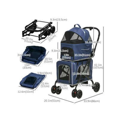 Pet Pram - Detachable Carrier - Pet Stroller