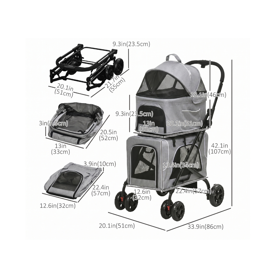 Pet Pram - Detachable Carrier - Pet Stroller