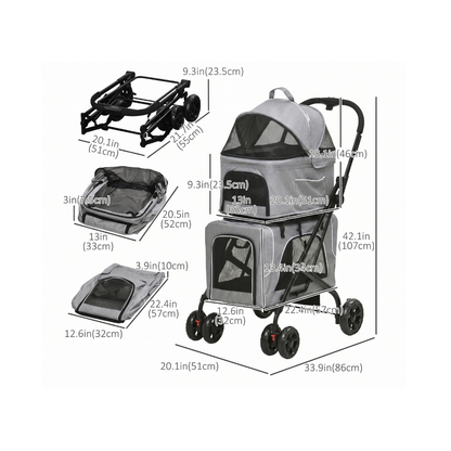 Pet Pram - Detachable Carrier - Pet Stroller
