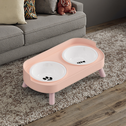 Double Pet Feeder with Anti-Leak Fence