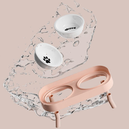 Double Pet Feeder with Anti-Leak Fence