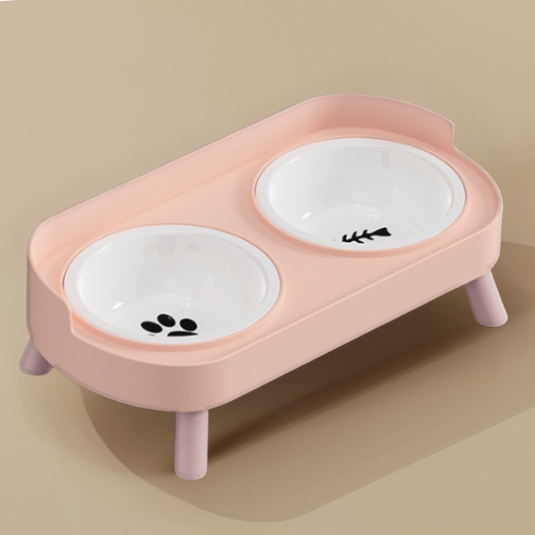 Double Pet Feeder with Anti-Leak Fence