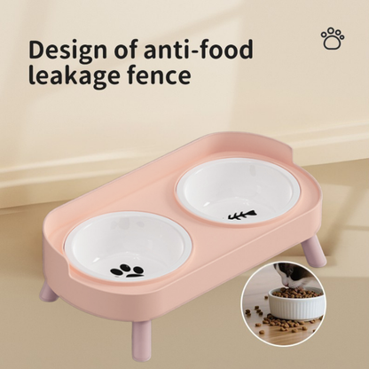 Double Pet Feeder with Anti-Leak Fence