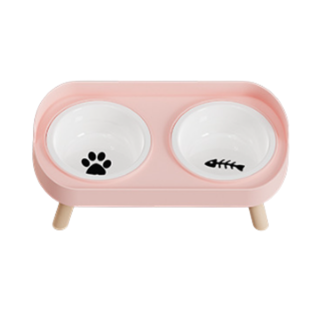 Double Pet Feeder with Anti-Leak Fence