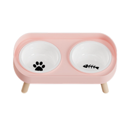 Double Pet Feeder with Anti-Leak Fence