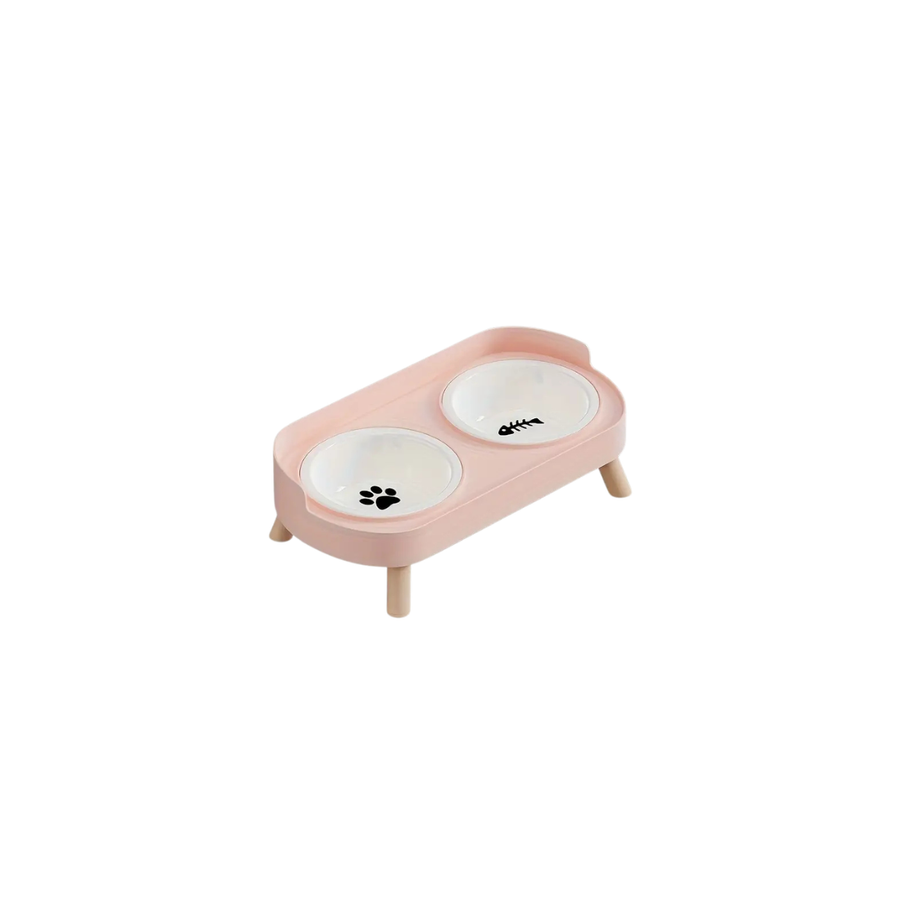 Double Pet Feeder with Anti-Leak Fence