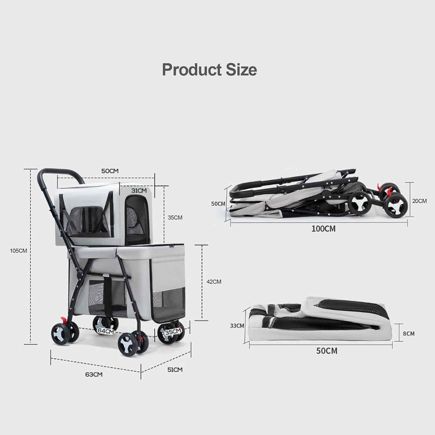 Double Decker Pet Stroller – Cat & Dog Pram