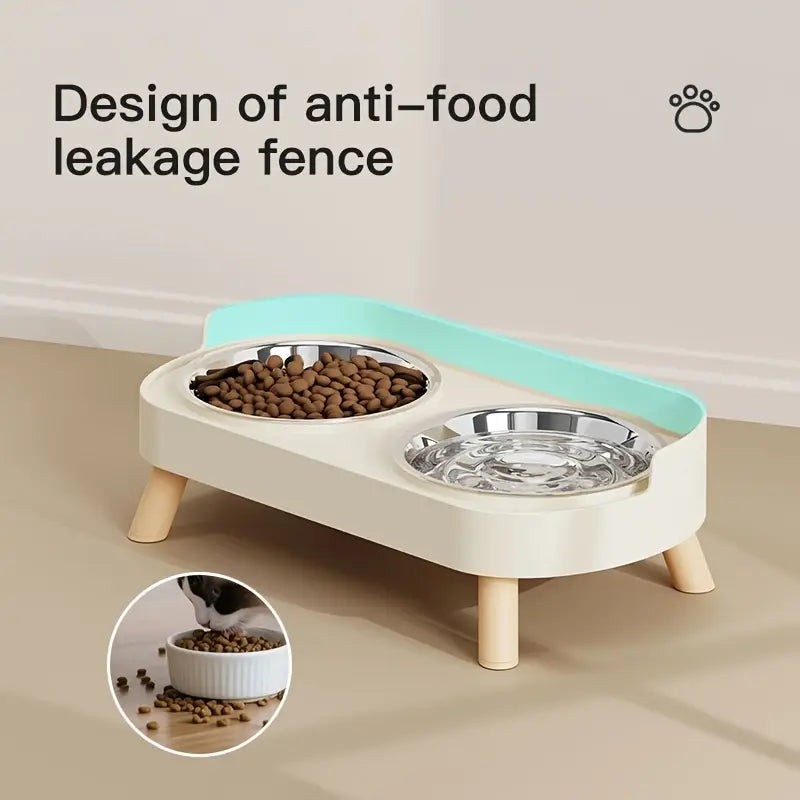 Elevated Double Pet Feeder with Steel Bowls