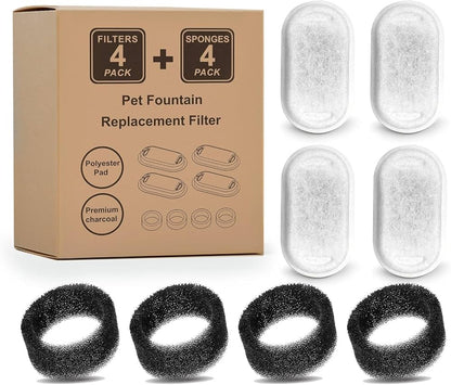 4-Pack Replacement Filters & Sponges for Pet Water Fountains