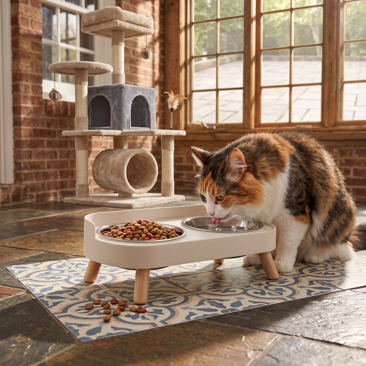 Elevated Double Pet Feeder with Steel Bowls