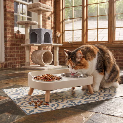 Elevated Double Pet Feeder with Steel Bowls