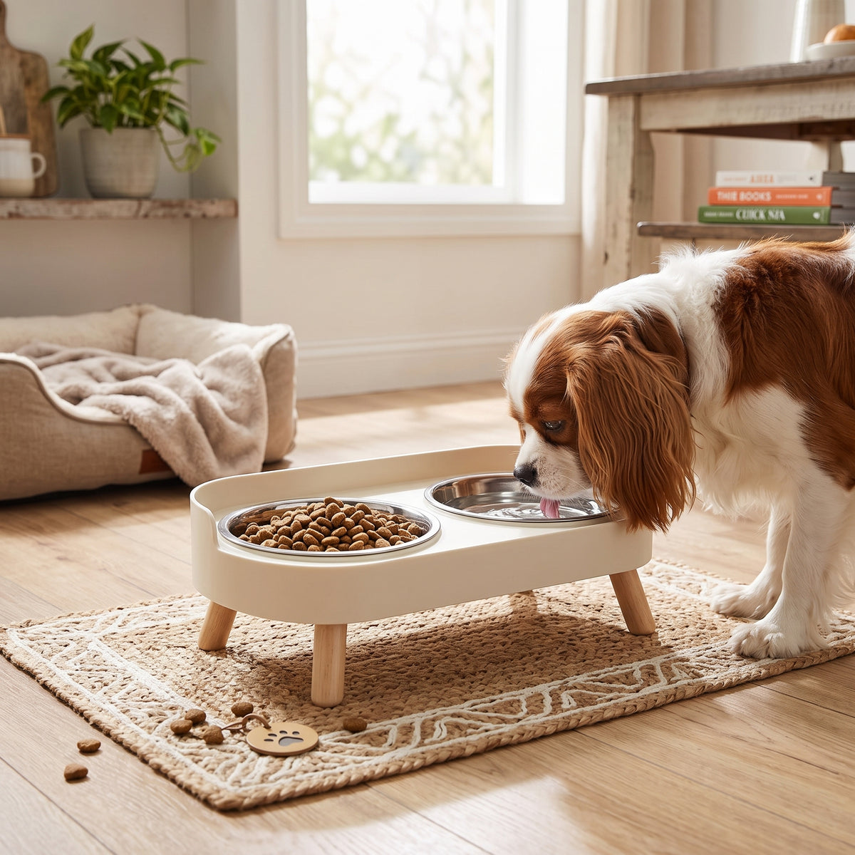 Elevated Double Pet Feeder with Steel Bowls