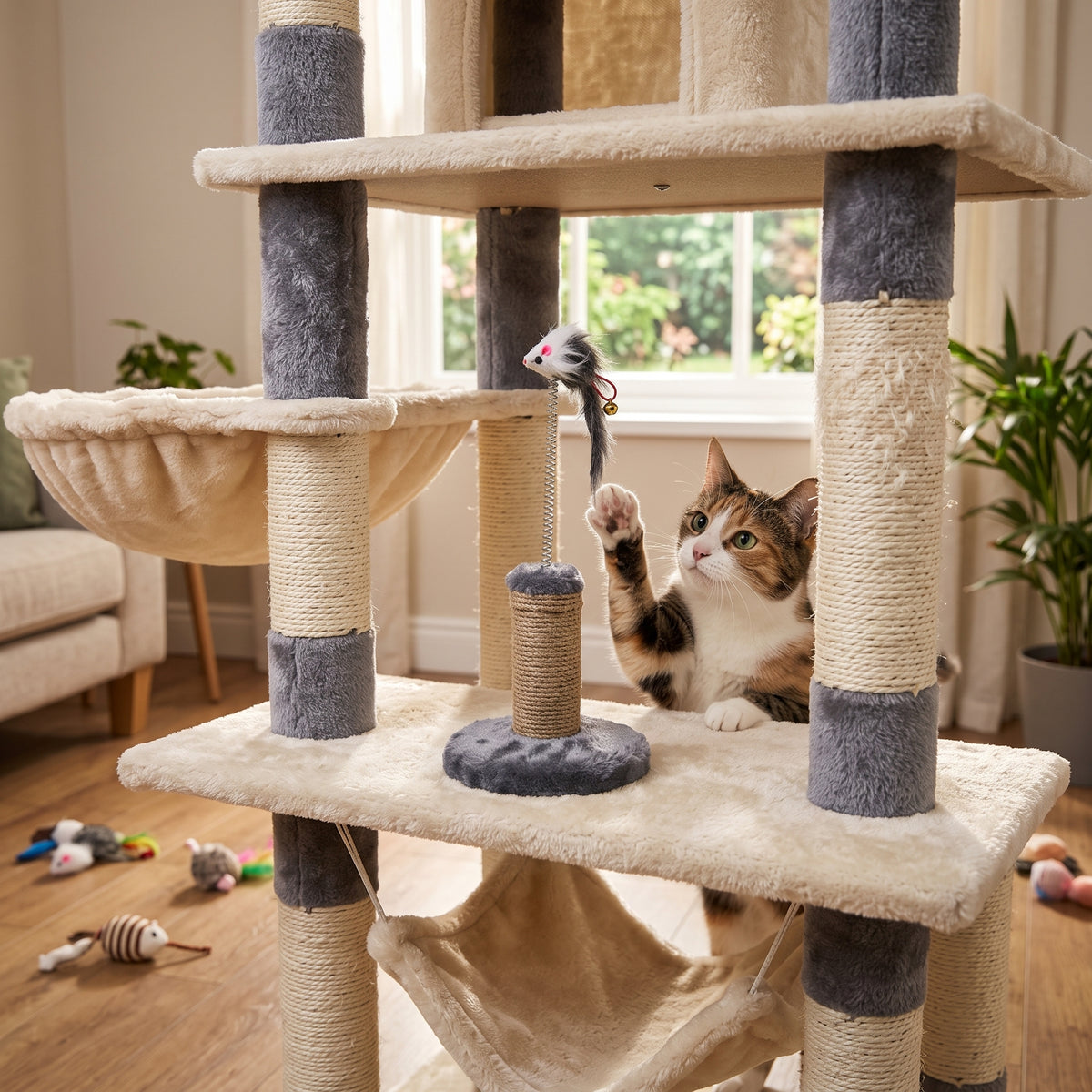 Cat Tree Accessory – Interactive Spring Mouse Toy