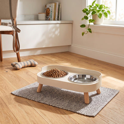 Elevated Double Pet Feeder with Steel Bowls