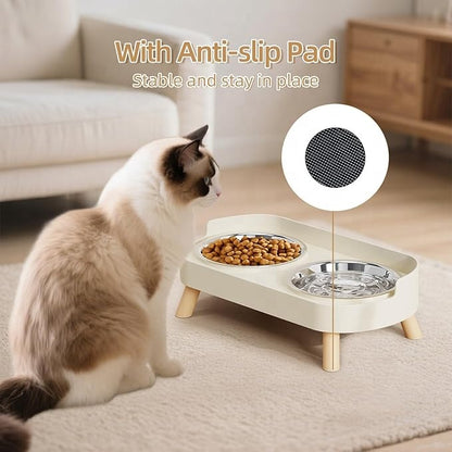 Elevated Double Pet Feeder with Steel Bowls