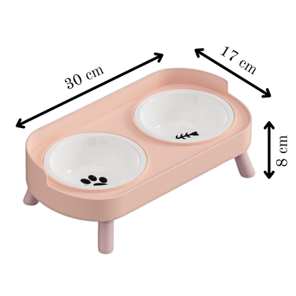 Double Pet Feeder with Anti-Leak Fence