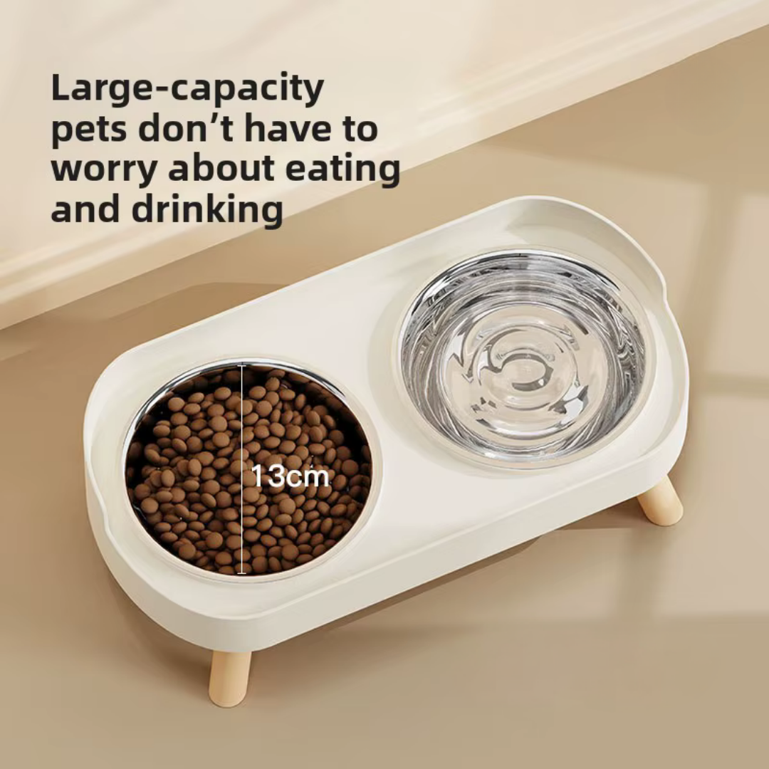 Elevated Double Pet Feeder with Steel Bowls