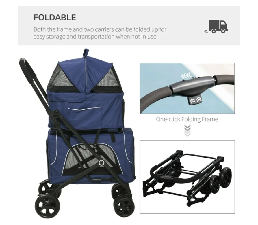 Pet Pram - Detachable Carrier - Pet Stroller
