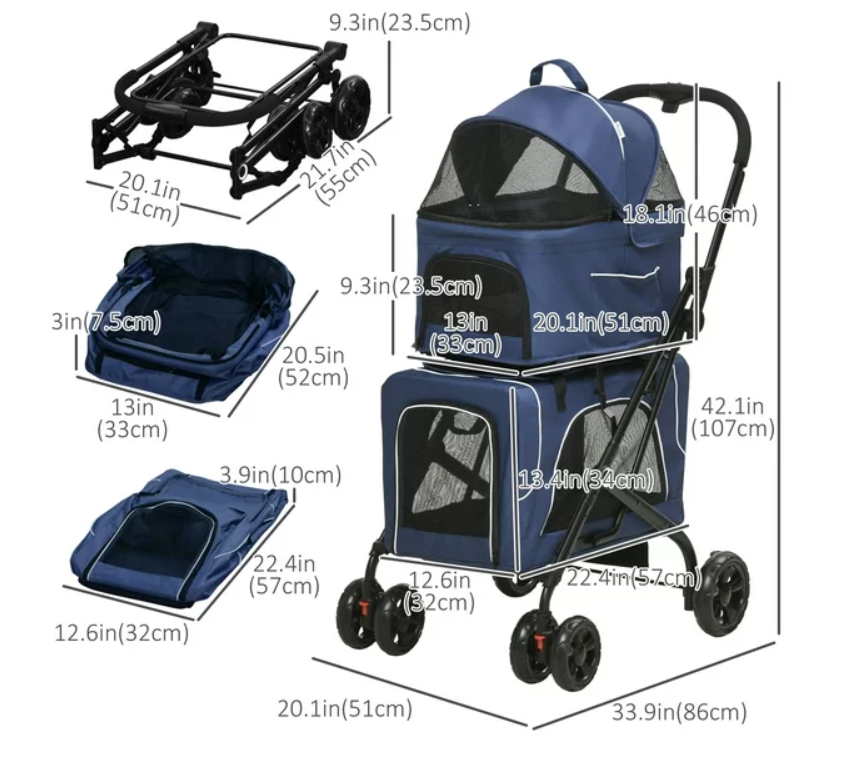 Pet Pram - Detachable Carrier - Pet Stroller