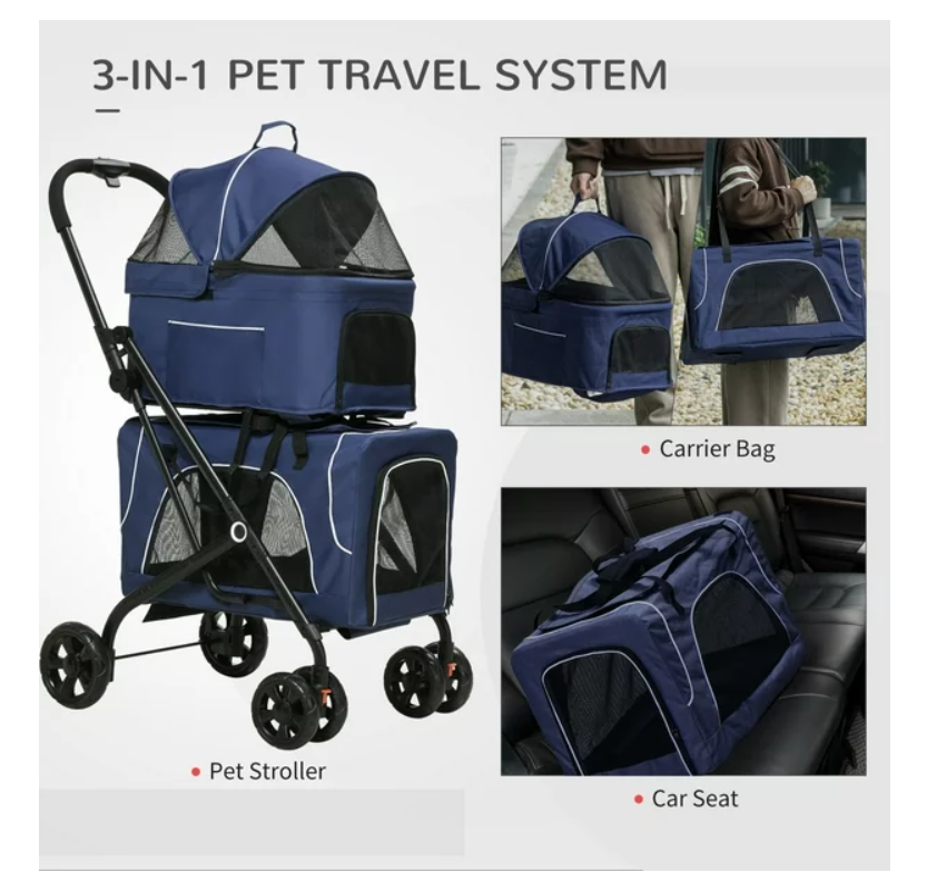 Pet Pram - Detachable Carrier - Pet Stroller