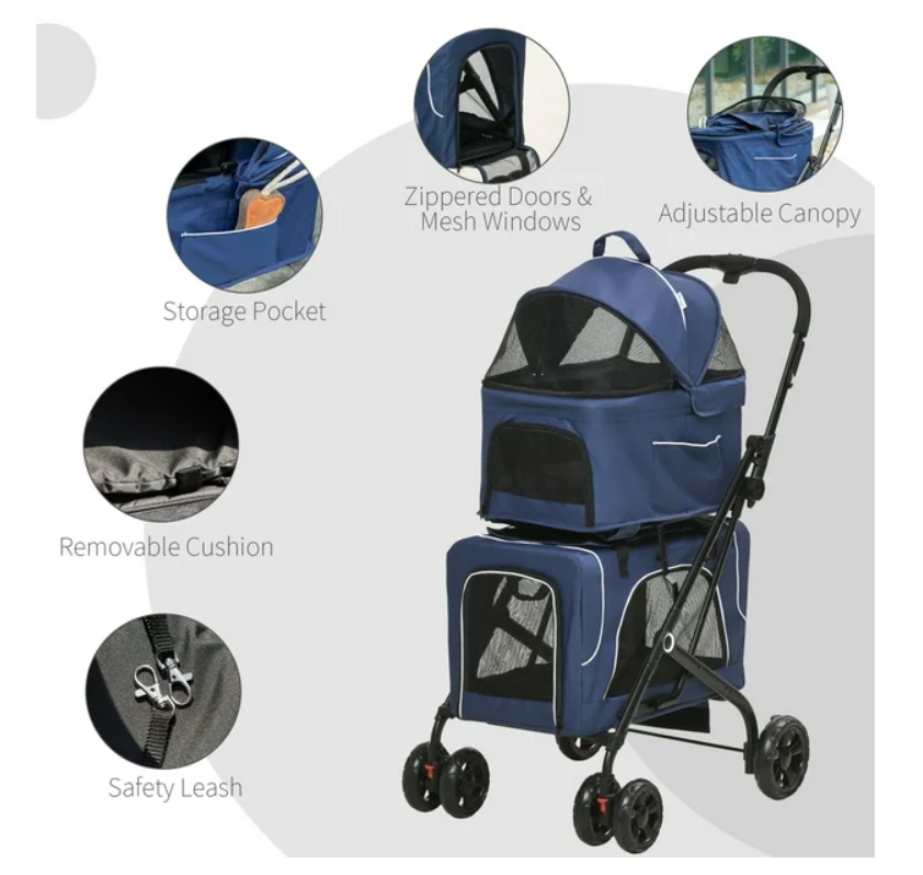 Pet Pram - Detachable Carrier - Pet Stroller