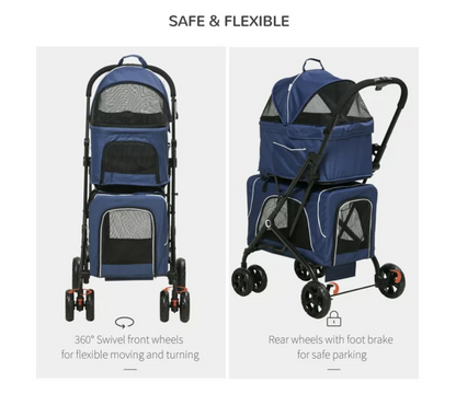 Pet Pram - Detachable Carrier - Pet Stroller