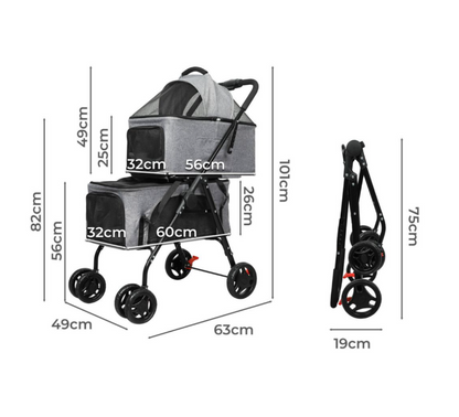 Pet Pram - Detachable Carrier - Pet Stroller