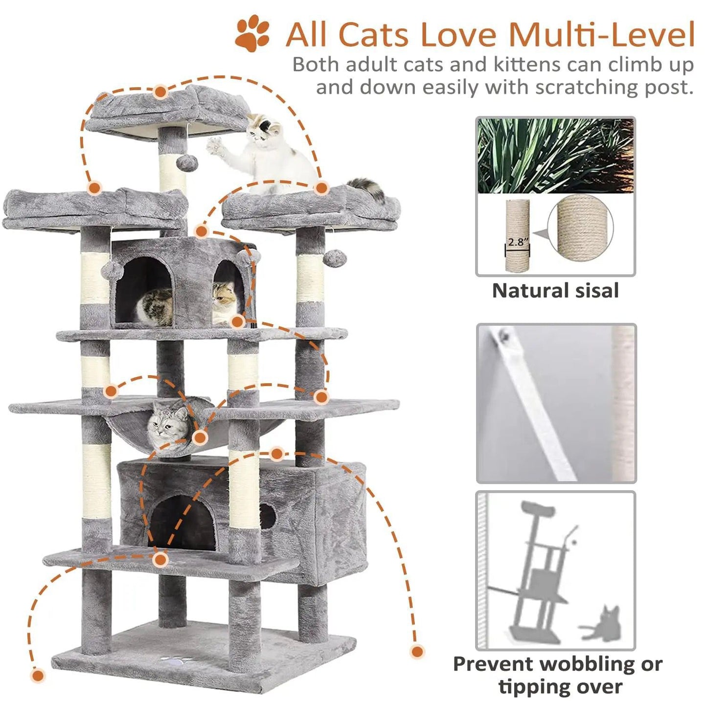185 cm Cat Scratch Post - Cat Tree - Cat Tower