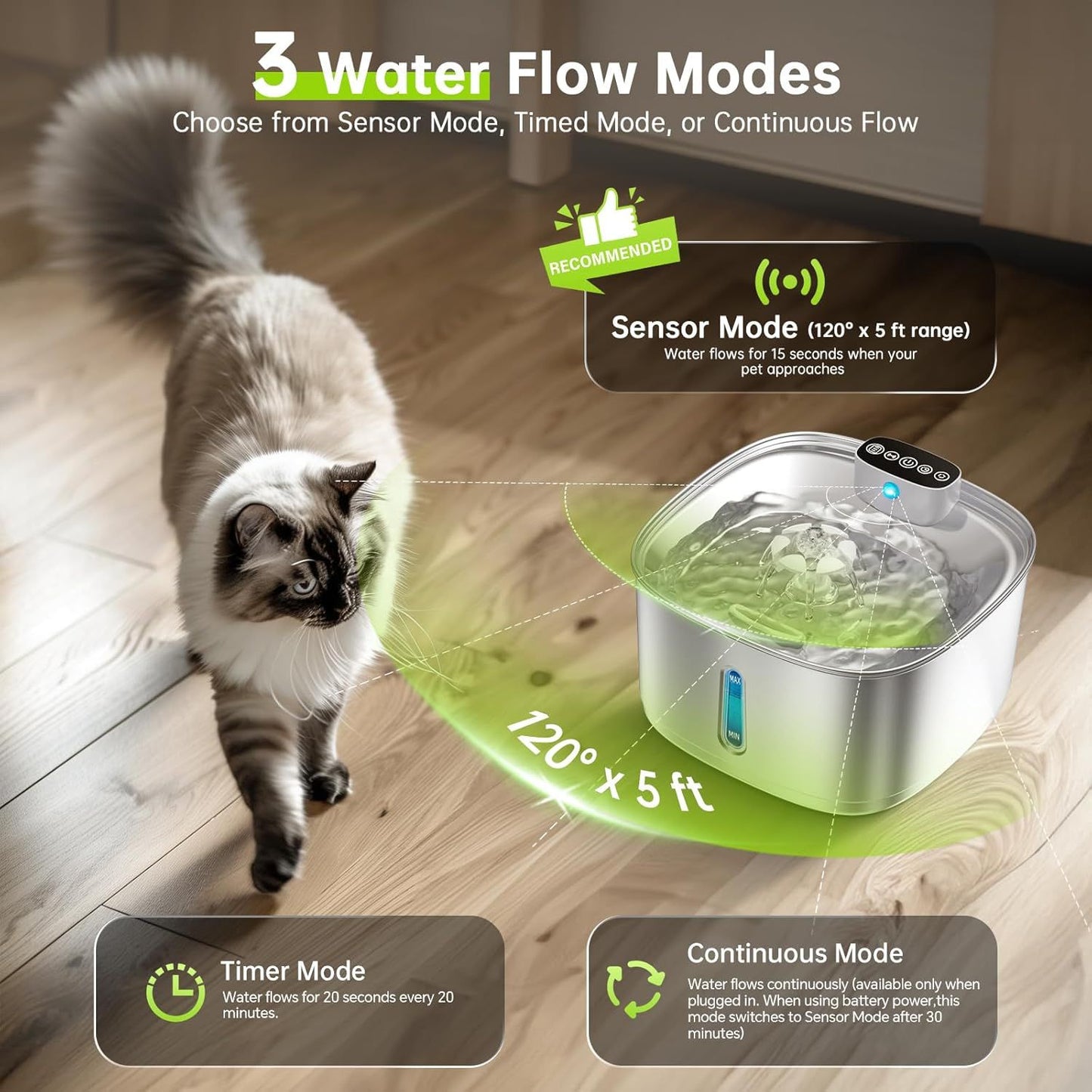 Smart Stainless Steel Pet Water Fountain with Filter