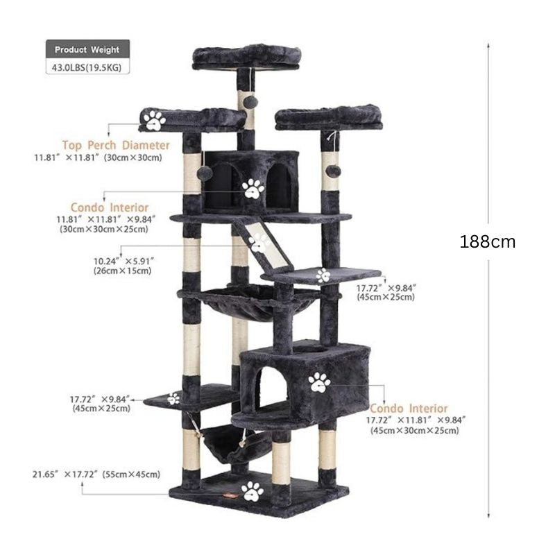 188 cm Cat Scratch Post - Cat Tree – Cat Tower