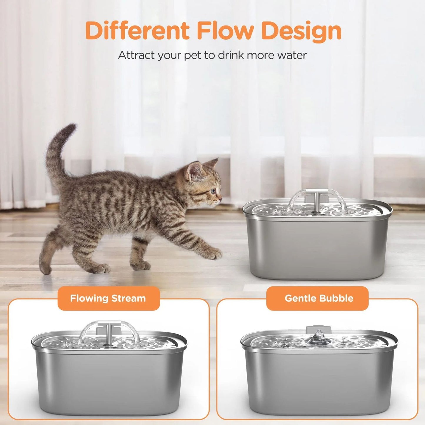 Premium Paws - Stainless Steel Pet Water Fountain with Filter