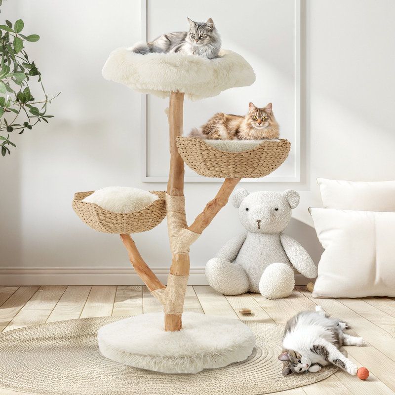 Solid Wood 125cm Large Cat Tree - Cat Scratch Post