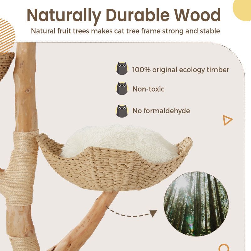 Solid Wood 125cm Large Cat Tree - Cat Scratch Post