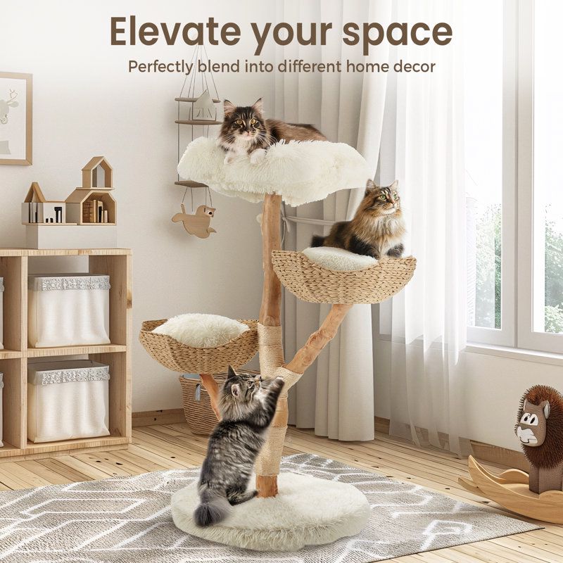 Solid Wood 125cm Large Cat Tree - Cat Scratch Post