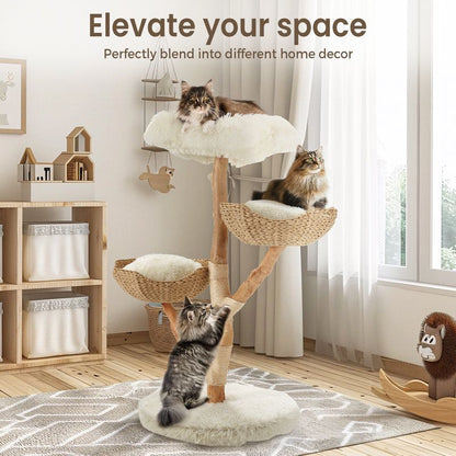 Solid Wood 125cm Large Cat Tree - Cat Scratch Post