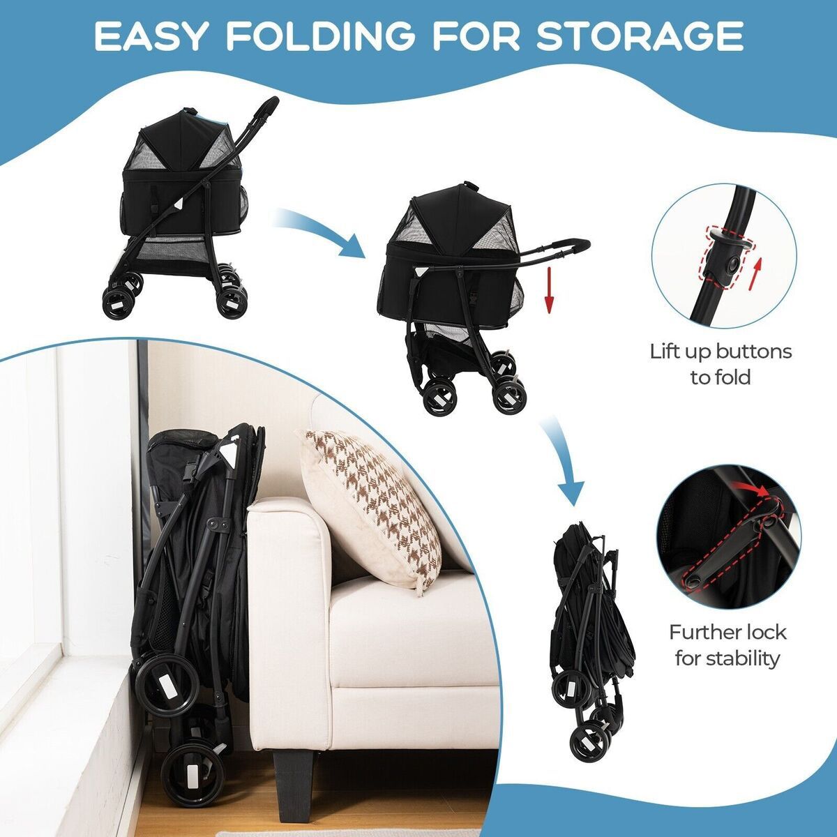 Detachable Pet Stroller - Pet Pram – Multifunctional Pet Cart